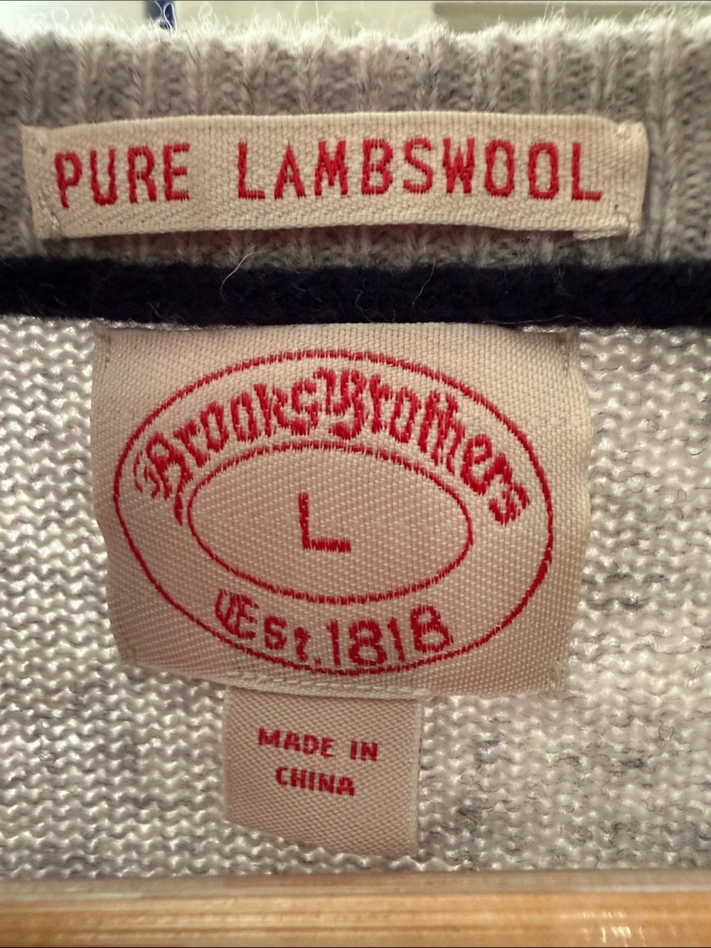 Men Vintage Brooks Brothers 1818 Pure Lambswool V Neck Sweater Gray Preppy Large